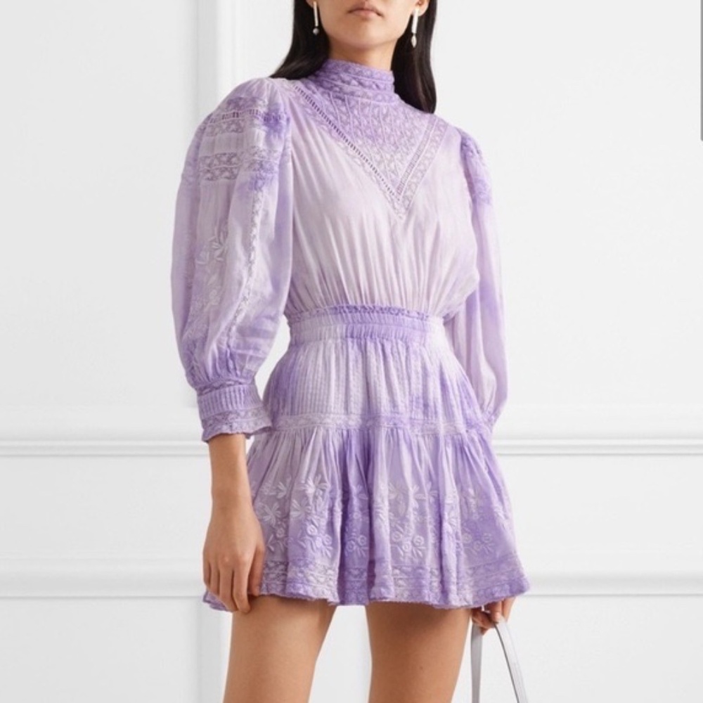 NWT LoveShackFancy Viola Tie Dye Lace Mini Dress Lavender Purple Size P / XS